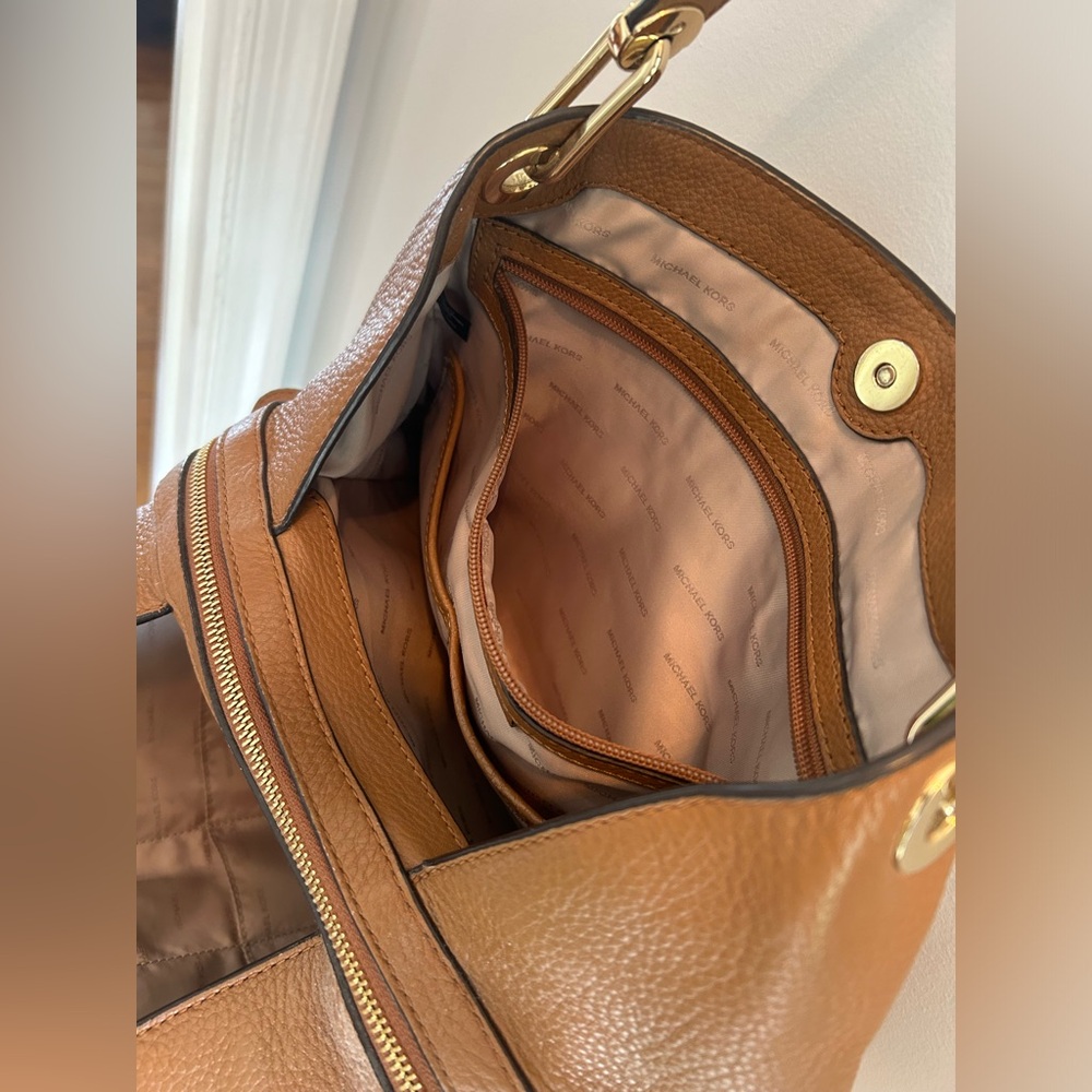 Michael Kors Raven Tote Large Shoulder Bag Acorn (brown) Pebbled Leather Gold - Picture 16 of 16